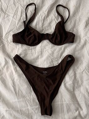 Rhythm Chocolate Brown Bikini Classic Underwire and Hi Cut Bottoms Medium